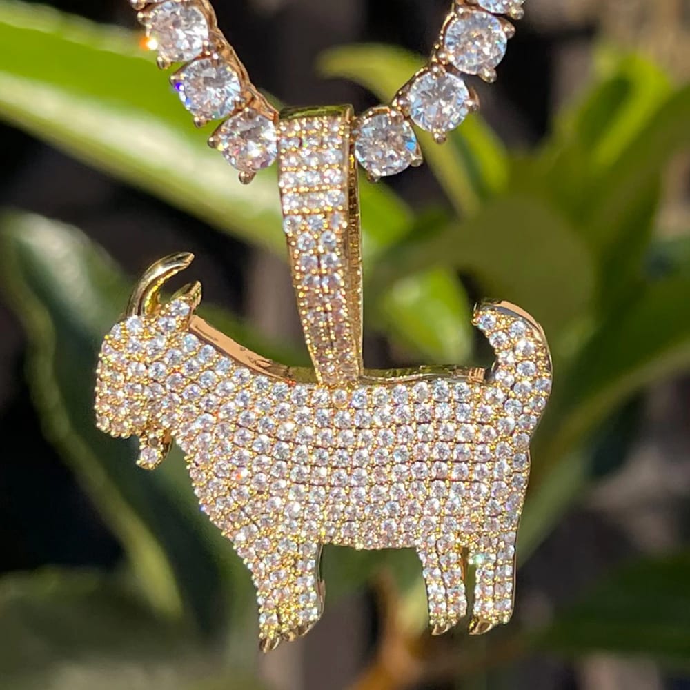 Iced Out Goat Pendant With Tennis Chain Necklace for Men